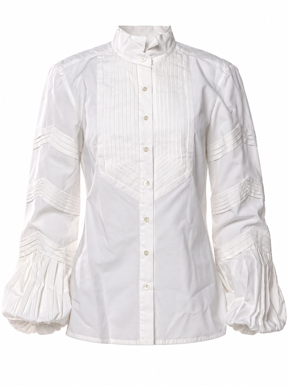 Roberto Cavalli Pleated Bib Pintuck Balloon Sleeve Blouse 44 US 8